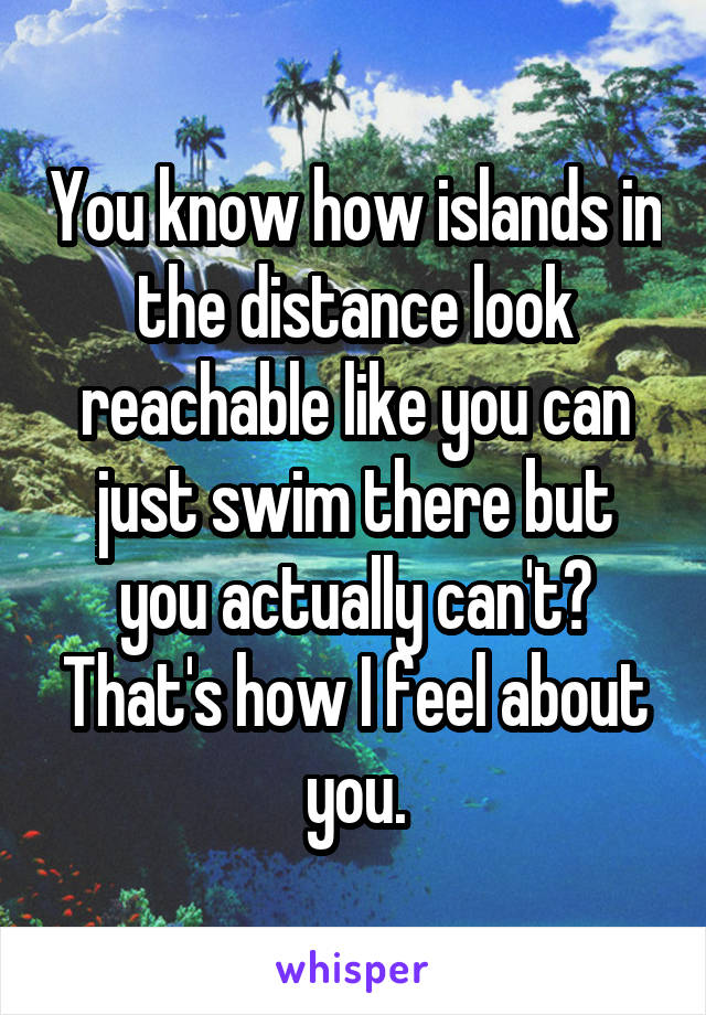 You know how islands in the distance look reachable like you can just swim there but you actually can't? That's how I feel about you.