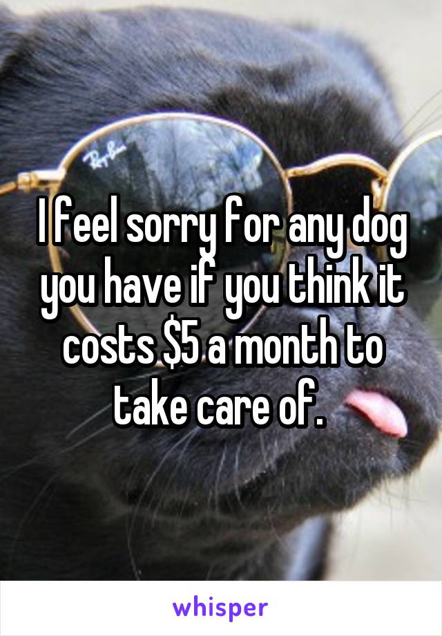 I feel sorry for any dog you have if you think it costs $5 a month to take care of. 