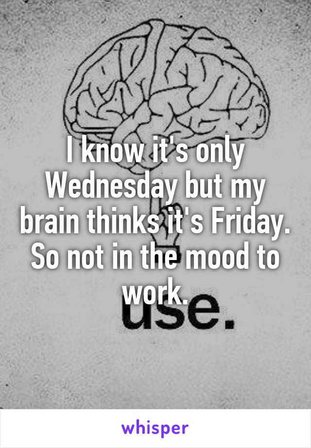 I know it's only Wednesday but my brain thinks it's Friday. So not in the mood to work.