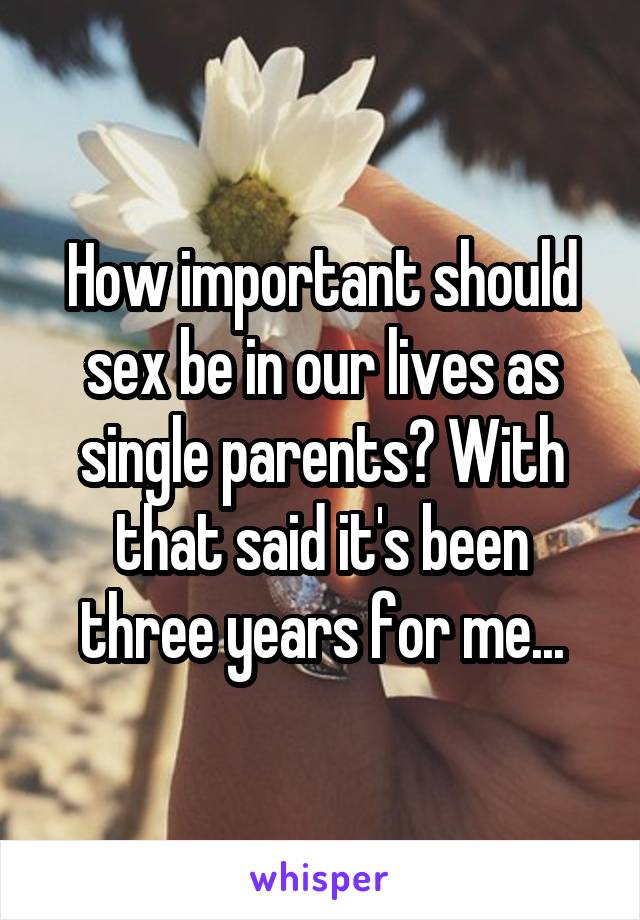 How important should sex be in our lives as single parents? With that said it's been three years for me...