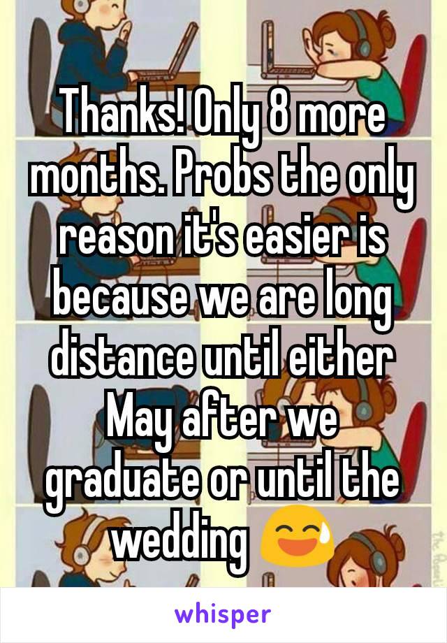Thanks! Only 8 more months. Probs the only reason it's easier is because we are long distance until either May after we graduate or until the wedding 😅
