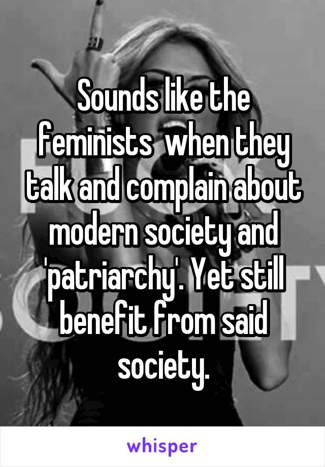 Sounds like the feminists  when they talk and complain about modern society and 'patriarchy'. Yet still benefit from said society.