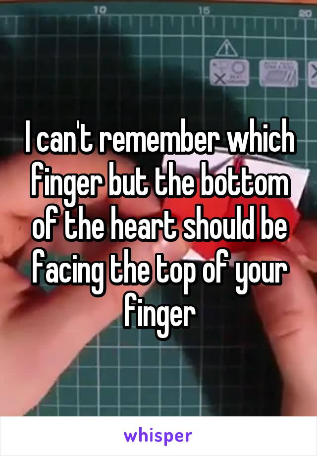 I can't remember which finger but the bottom of the heart should be facing the top of your finger