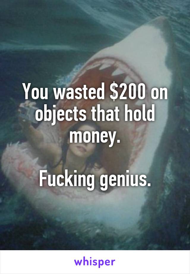 You wasted $200 on objects that hold money.

Fucking genius.