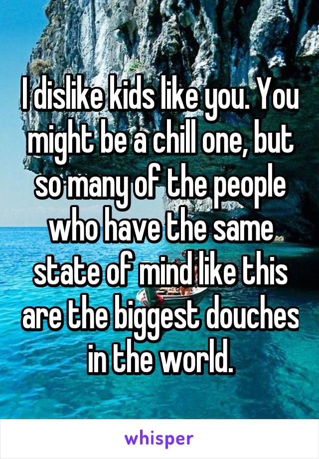 I dislike kids like you. You might be a chill one, but so many of the people who have the same state of mind like this are the biggest douches in the world.