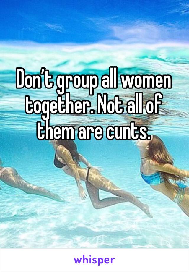 Don’t group all women together. Not all of them are cunts. 
