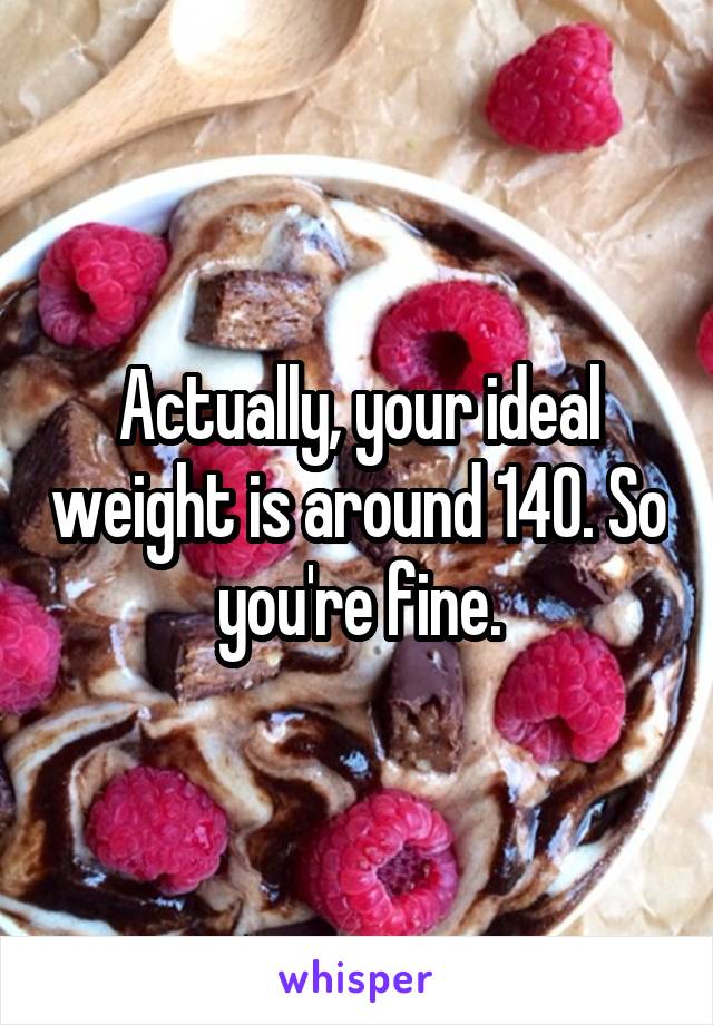 Actually, your ideal weight is around 140. So you're fine.