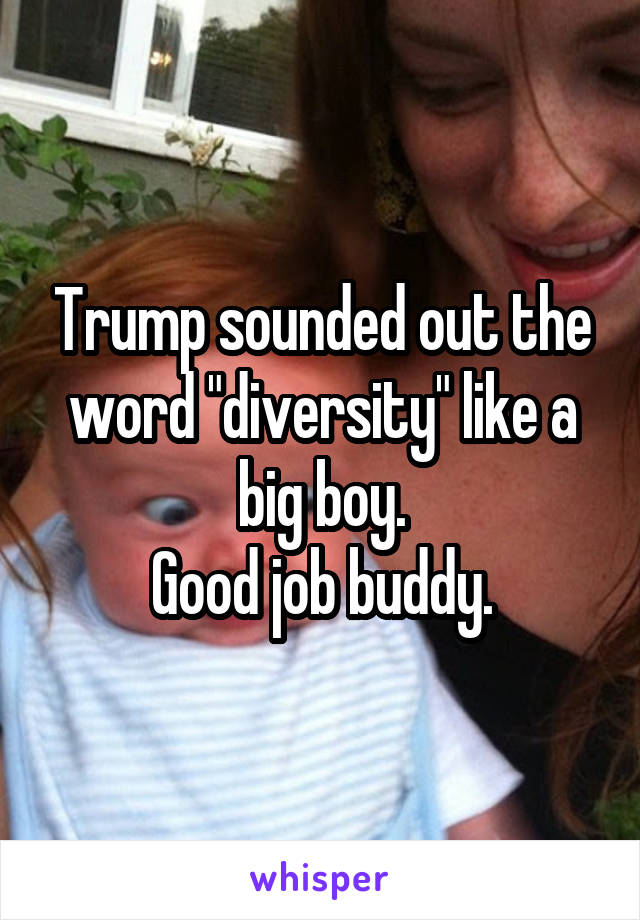 Trump sounded out the word "diversity" like a big boy.
Good job buddy.