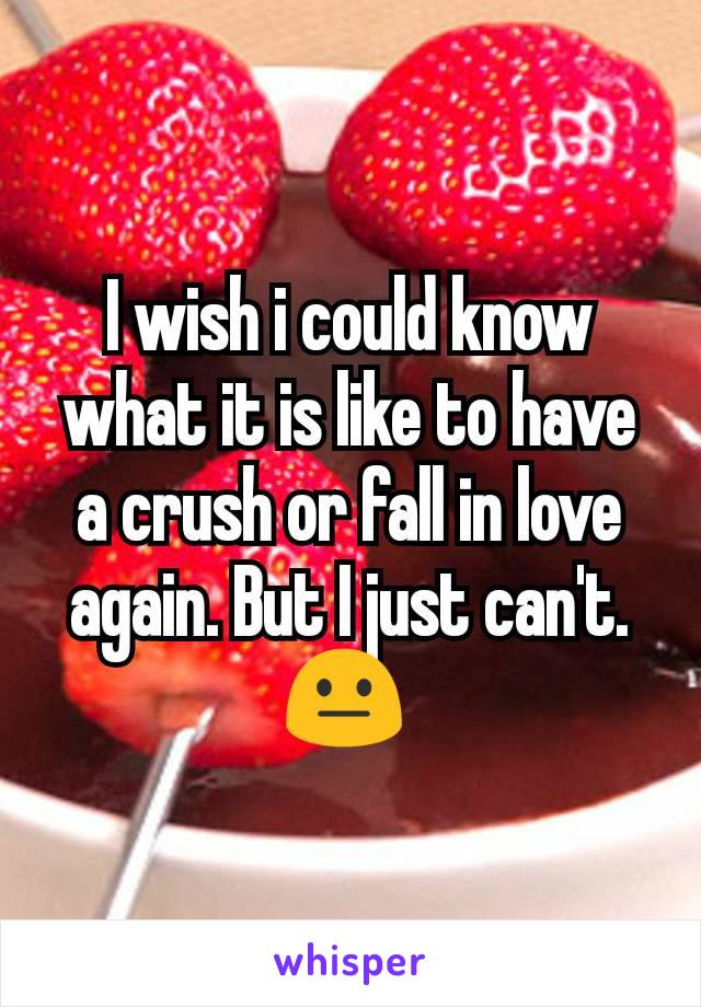 I wish i could know what it is like to have a crush or fall in love again. But I just can't. 😐 