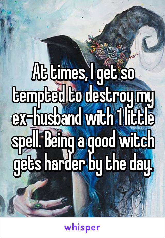 At times, I get so tempted to destroy my ex-husband with 1 little spell. Being a good witch gets harder by the day.
