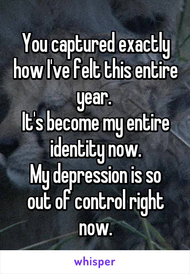 You captured exactly how I've felt this entire year. 
It's become my entire identity now.
My depression is so out of control right now.
