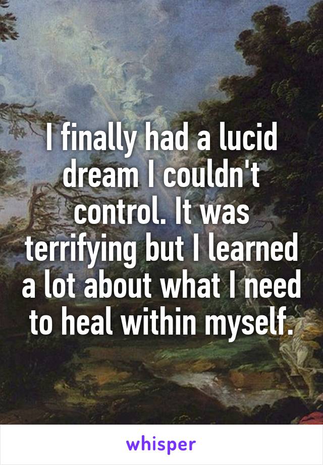 I finally had a lucid dream I couldn't control. It was terrifying but I learned a lot about what I need to heal within myself.