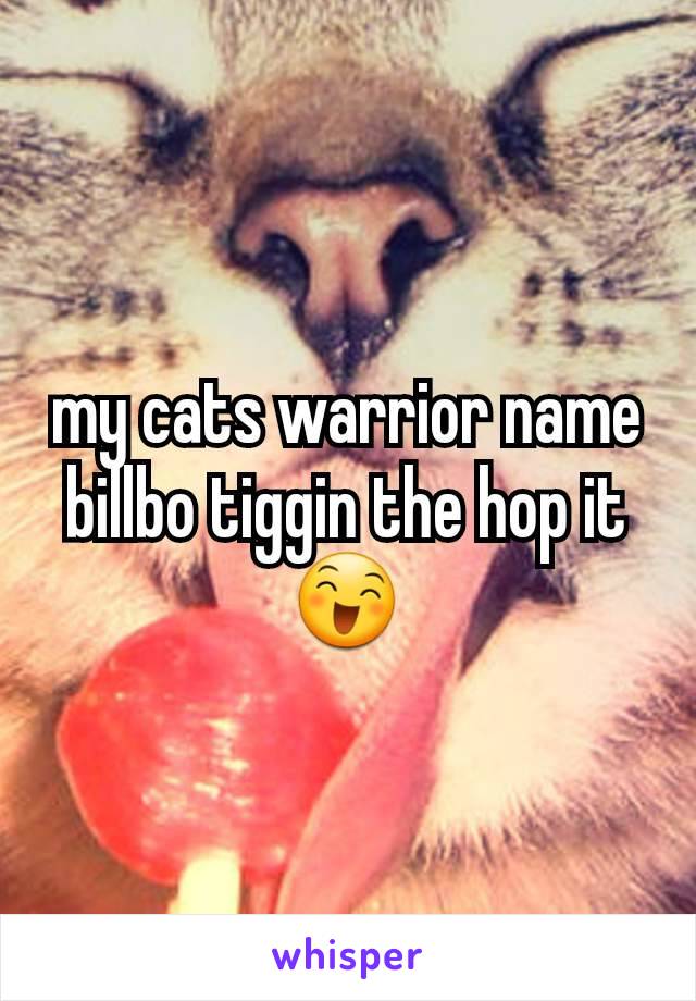 my cats warrior name billbo tiggin the hop it 😄