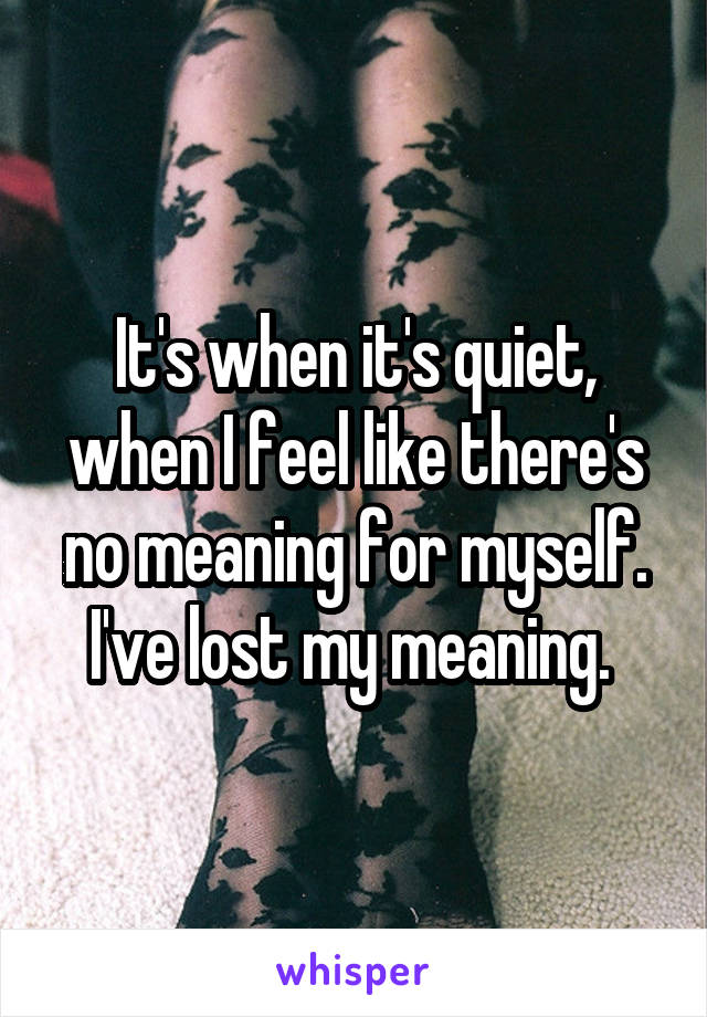 It's when it's quiet, when I feel like there's no meaning for myself. I've lost my meaning. 