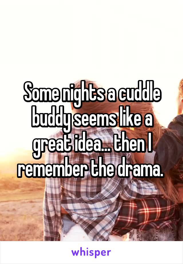 Some nights a cuddle buddy seems like a great idea... then I remember the drama. 