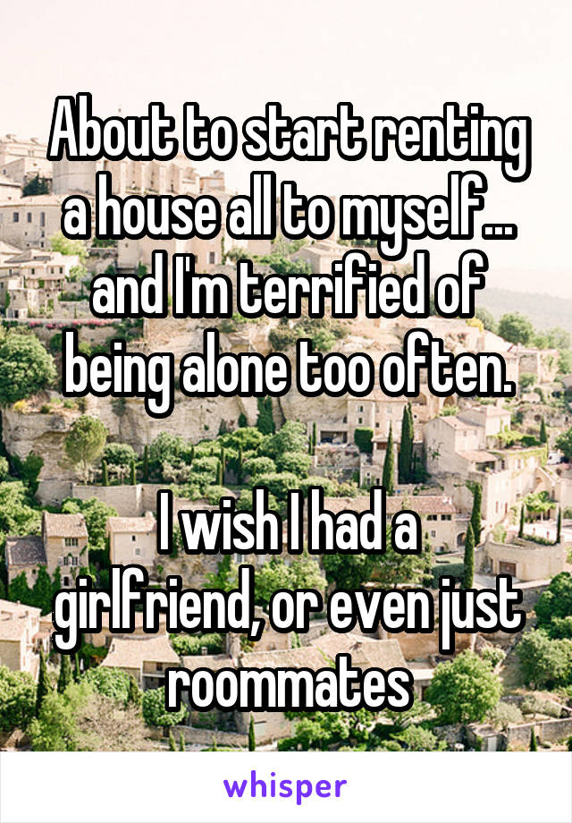 About to start renting a house all to myself... and I'm terrified of being alone too often.

I wish I had a girlfriend, or even just roommates