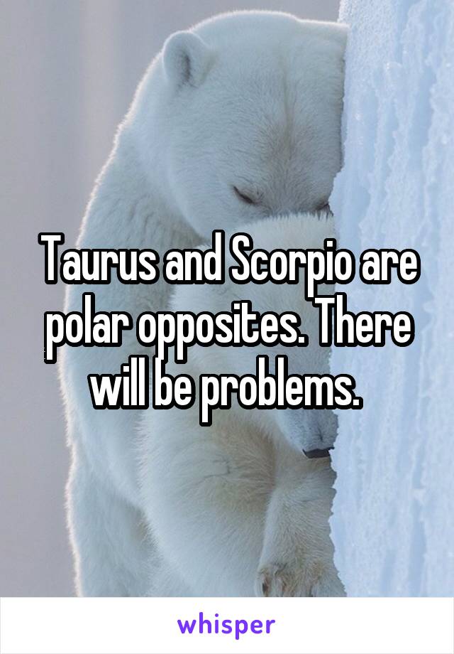 Taurus and Scorpio are polar opposites. There will be problems. 
