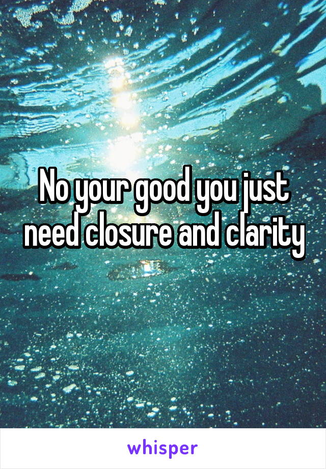 No your good you just need closure and clarity 