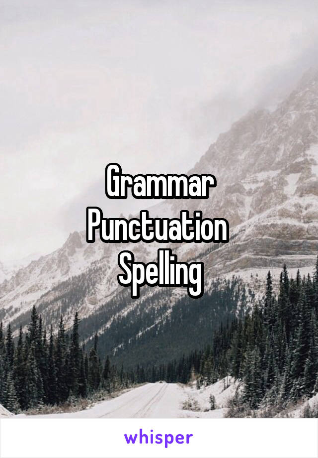 Grammar
Punctuation 
Spelling