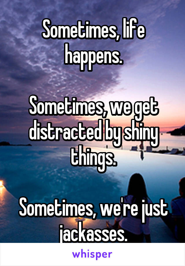 Sometimes, life happens.

Sometimes, we get distracted by shiny things.

Sometimes, we're just jackasses.