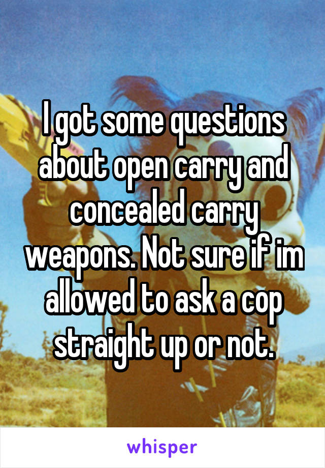 I got some questions about open carry and concealed carry weapons. Not sure if im allowed to ask a cop straight up or not.