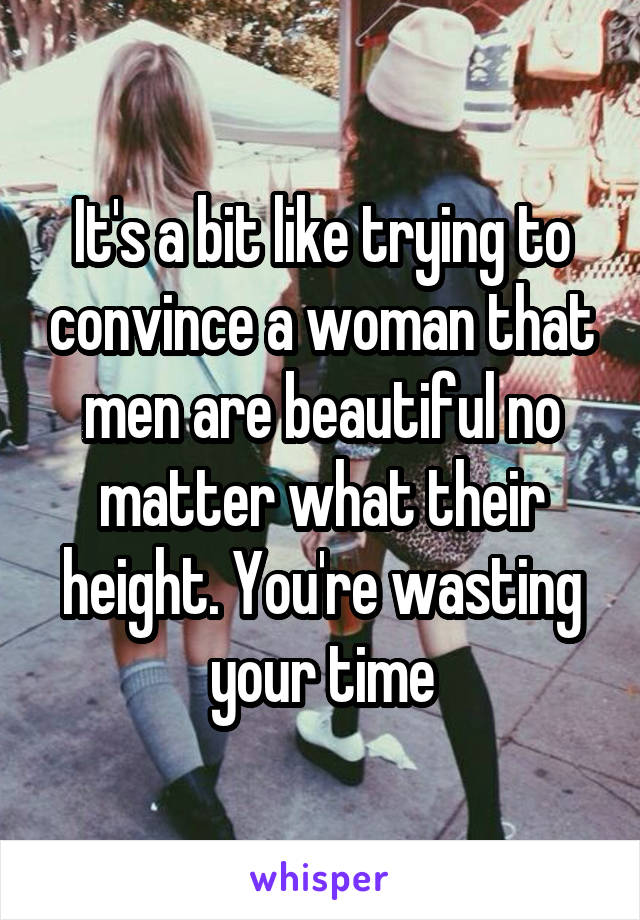 It's a bit like trying to convince a woman that men are beautiful no matter what their height. You're wasting your time