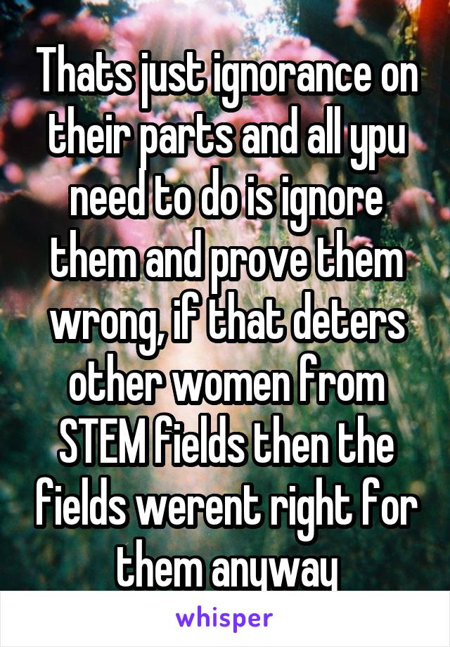 Thats just ignorance on their parts and all ypu need to do is ignore them and prove them wrong, if that deters other women from STEM fields then the fields werent right for them anyway