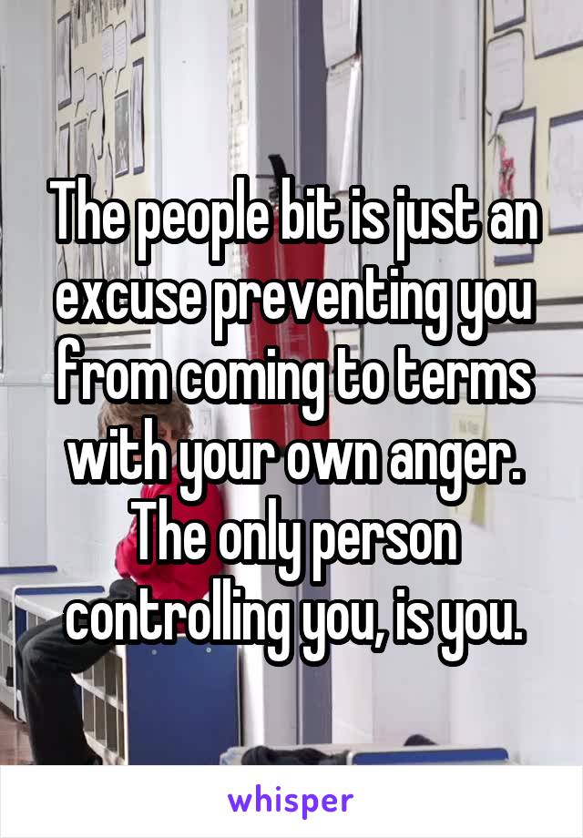 The people bit is just an excuse preventing you from coming to terms with your own anger. The only person controlling you, is you.