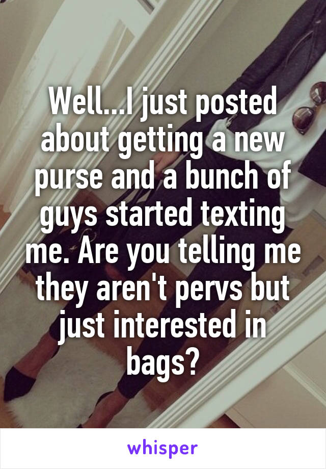 Well...I just posted about getting a new purse and a bunch of guys started texting me. Are you telling me they aren't pervs but just interested in bags?