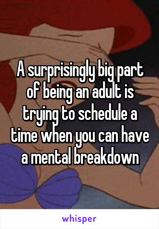 A surprisingly big part of being an adult is trying to schedule a time when you can have a mental breakdown