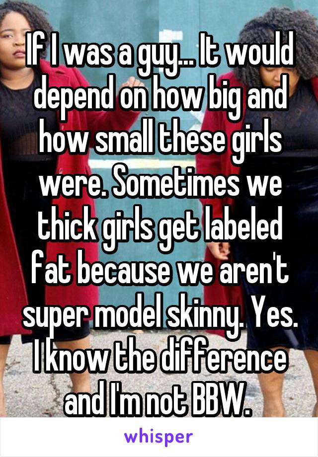 If I was a guy... It would depend on how big and how small these girls were. Sometimes we thick girls get labeled fat because we aren't super model skinny. Yes. I know the difference and I'm not BBW. 