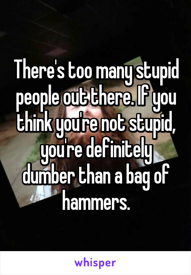 There's too many stupid people out there. If you think you're not stupid, you're definitely dumber than a bag of hammers.