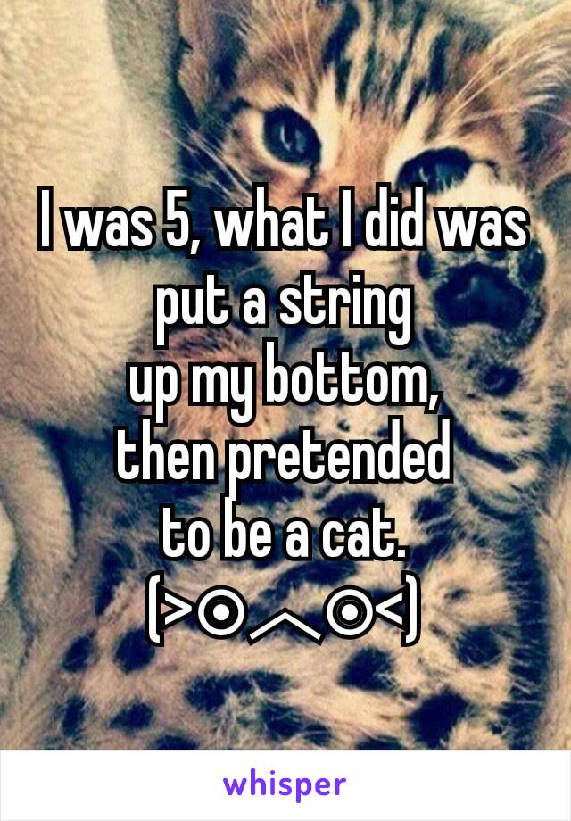 I was 5, what I did was put a string
up my bottom,
then pretended
to be a cat.
(>๏︿๏<)