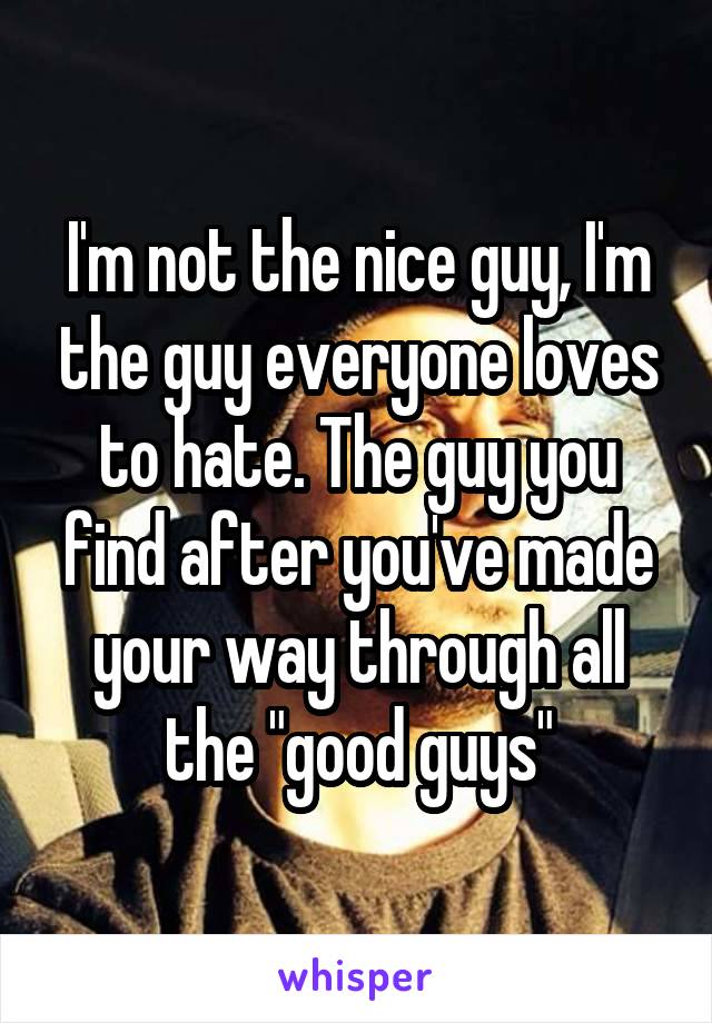 I'm not the nice guy, I'm the guy everyone loves to hate. The guy you find after you've made your way through all the "good guys"