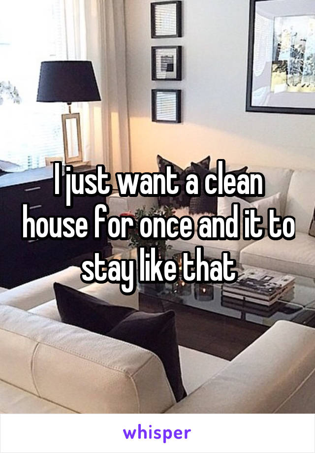 I just want a clean house for once and it to stay like that