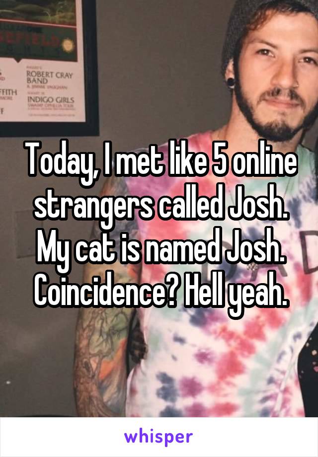 Today, I met like 5 online strangers called Josh. My cat is named Josh. Coincidence? Hell yeah.