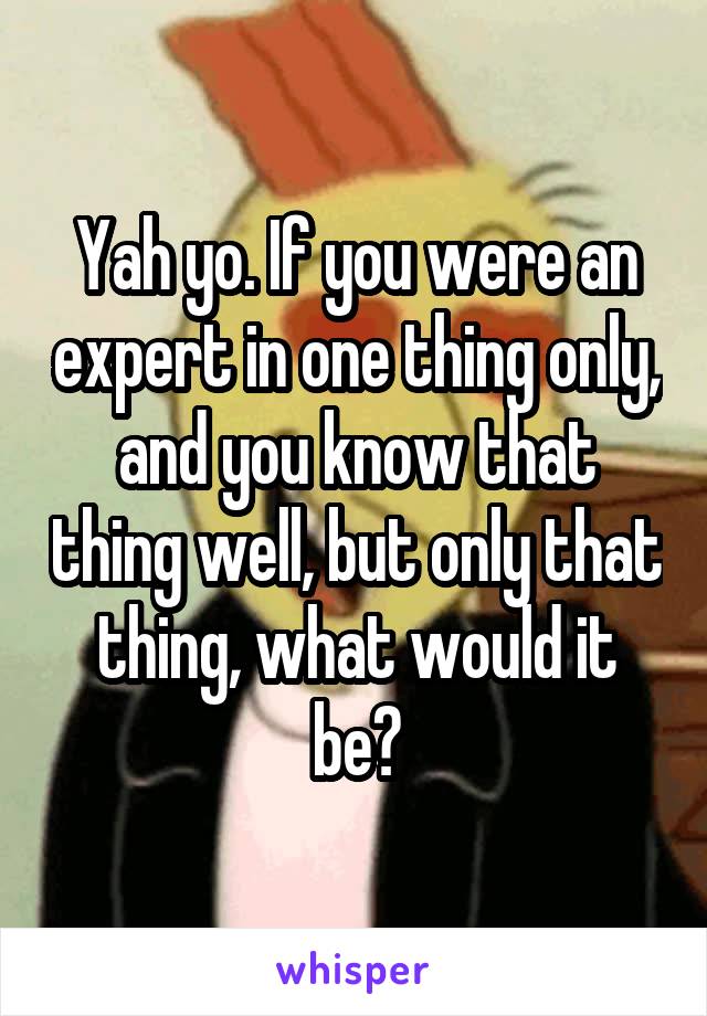 Yah yo. If you were an expert in one thing only, and you know that thing well, but only that thing, what would it be?