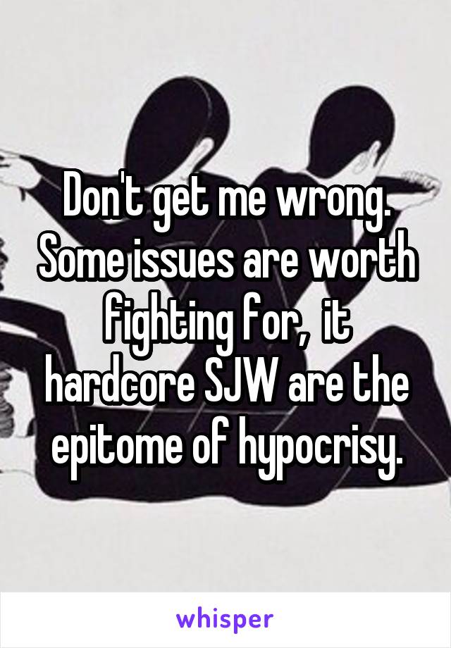 Don't get me wrong. Some issues are worth fighting for,  it hardcore SJW are the epitome of hypocrisy.