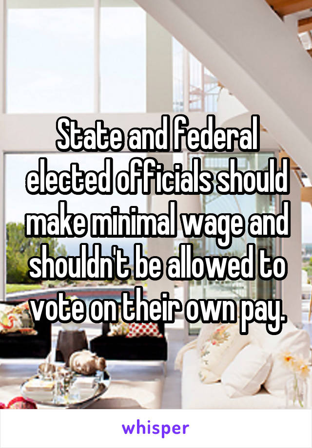 State and federal elected officials should make minimal wage and shouldn't be allowed to vote on their own pay.