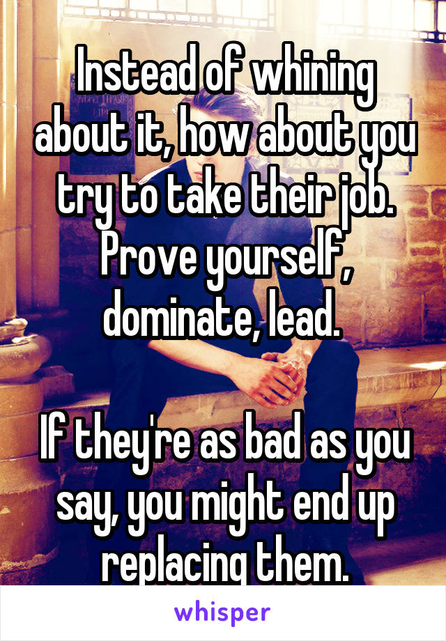 Instead of whining about it, how about you try to take their job. Prove yourself, dominate, lead. 

If they're as bad as you say, you might end up replacing them.