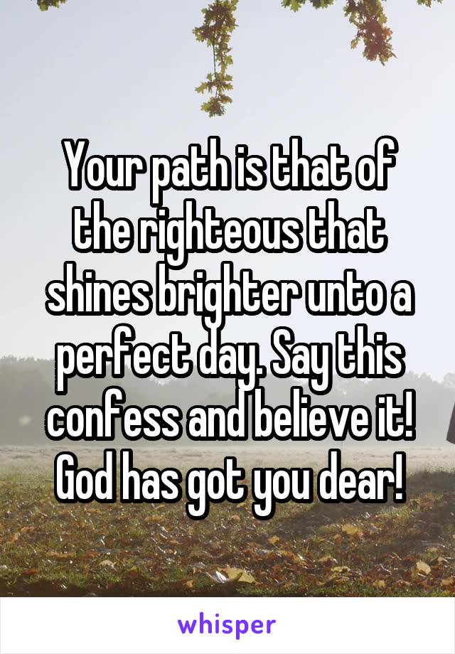 Your path is that of the righteous that shines brighter unto a perfect day. Say this confess and believe it! God has got you dear!