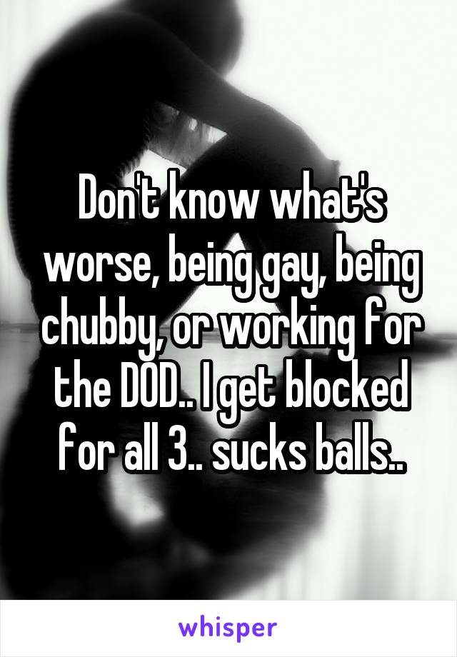 Don't know what's worse, being gay, being chubby, or working for the DOD.. I get blocked for all 3.. sucks balls..