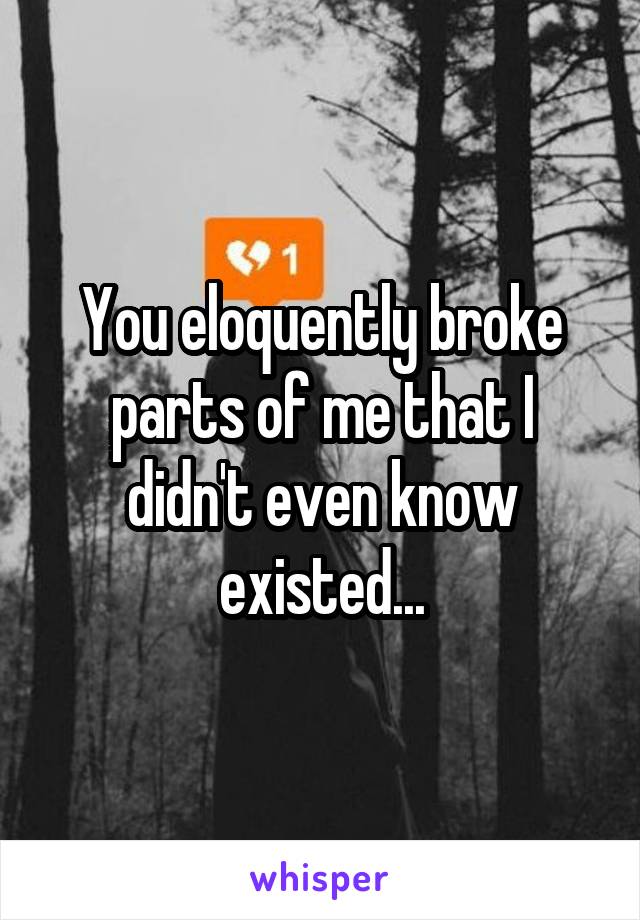 You eloquently broke parts of me that I didn't even know existed...