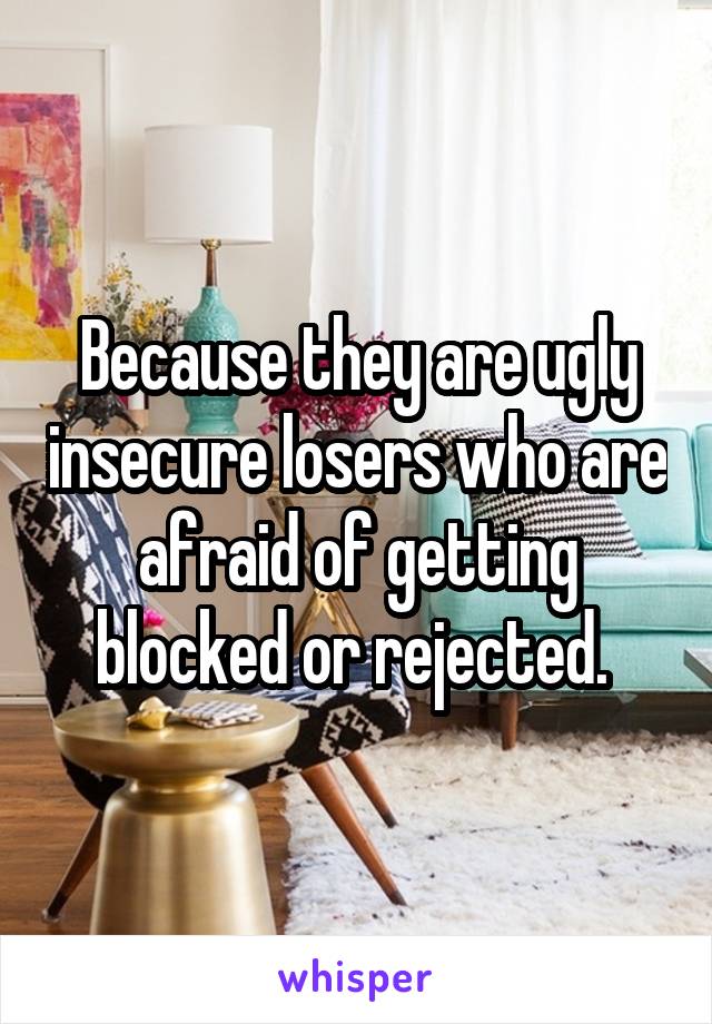 Because they are ugly insecure losers who are afraid of getting blocked or rejected. 