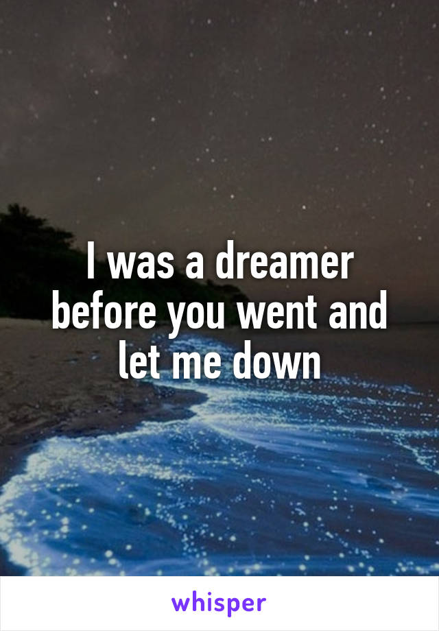 I was a dreamer before you went and let me down