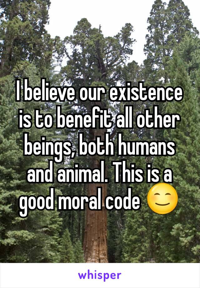 I believe our existence is to benefit all other beings, both humans and animal. This is a good moral code 😊