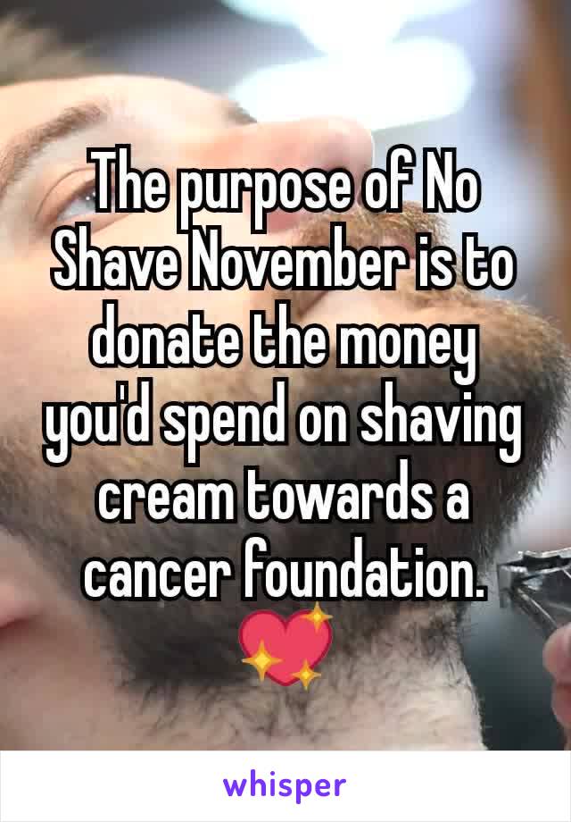 The purpose of No Shave November is to donate the money you'd spend on shaving cream towards a cancer foundation. 💖