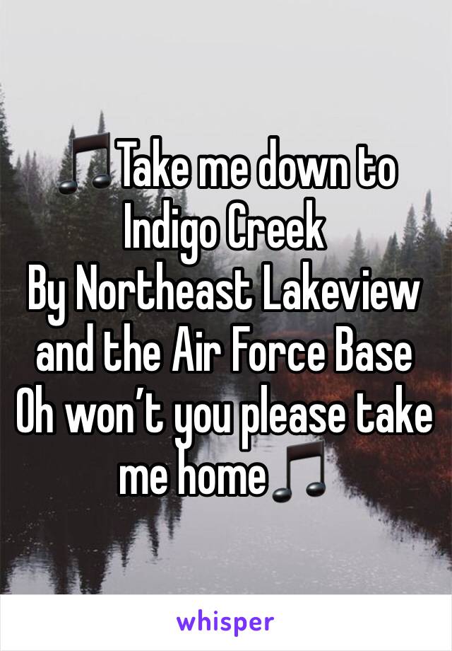 🎵Take me down to Indigo Creek
By Northeast Lakeview and the Air Force Base
Oh won’t you please take me home🎵