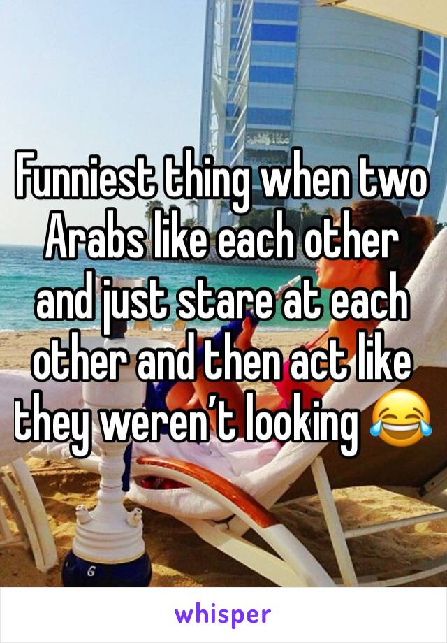 Funniest thing when two Arabs like each other and just stare at each other and then act like they weren’t looking 😂