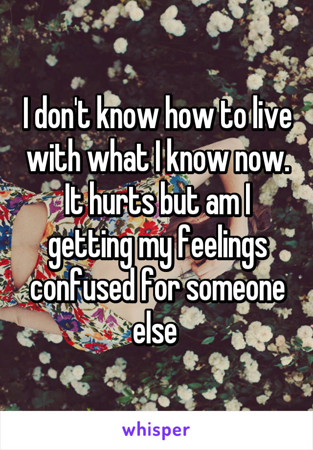 I don't know how to live with what I know now. It hurts but am I getting my feelings confused for someone else 